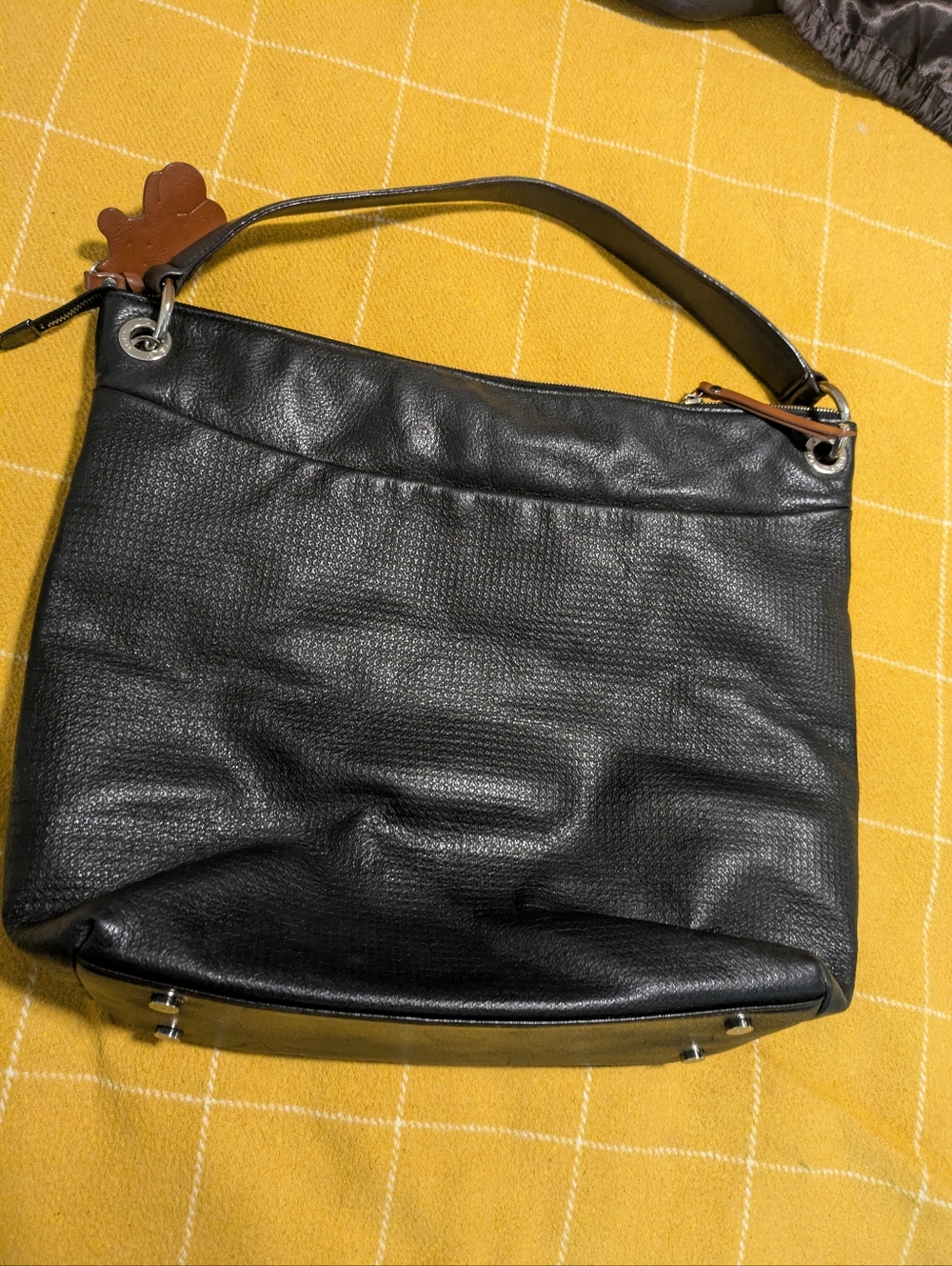 Tous Black Leather Shoulder Bag with Brown Bear Charm & Dark Brown Strap - Picture 9 of 10
